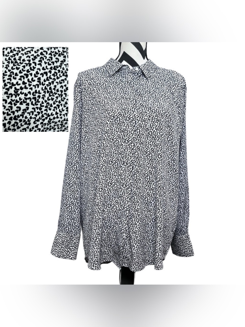 Nine West Sz XXL Heart Print Long-Sleeve Button Down Front Blouse